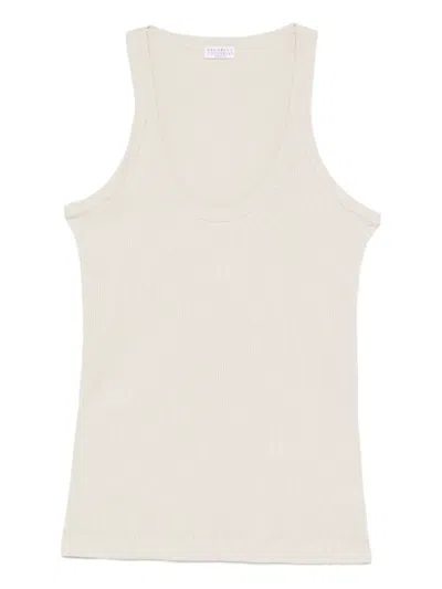 Brunello Cucinelli Ribbed Scoop-neck Top In Neutral
