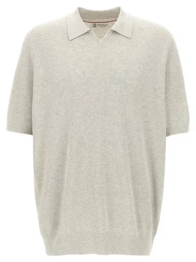 Brunello Cucinelli Ribbed Shirt Polo Gray