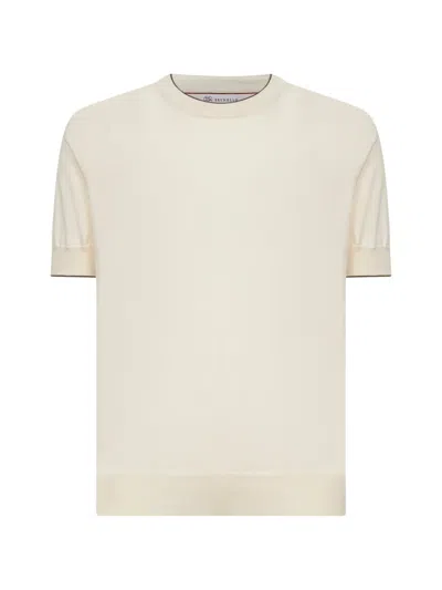 Brunello Cucinelli Men Cotton Lightweight Knit T-shirt With Contrast Details In Multi