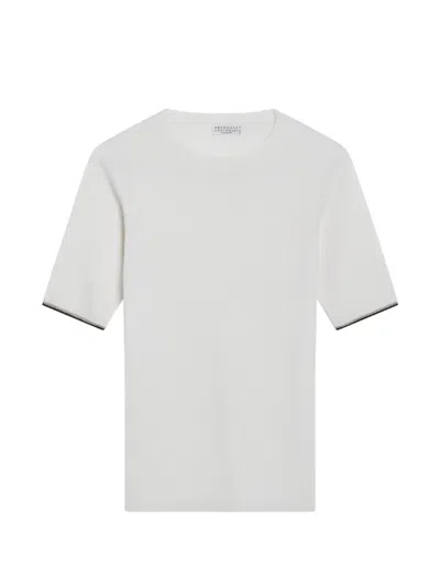 Brunello Cucinelli Ribbed Short-sleeved Sweater In White