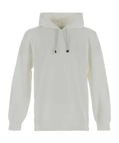 Brunello Cucinelli Ribbed Sleeve Drawstring Hoodie In White