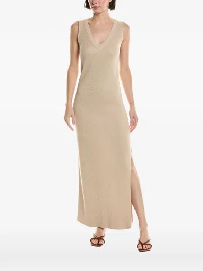 Brunello Cucinelli Ribbed Sleeveless Maxi Dress In Neutral