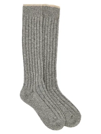 Brunello Cucinelli Ribbed Socks In Gray