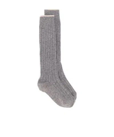 Brunello Cucinelli Ribbed Socks In Gray