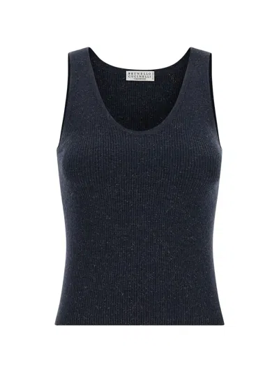 Brunello Cucinelli Ribbed Sparkling Tank Top In Blue