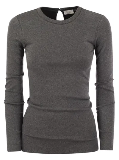 Brunello Cucinelli Women's Ribbed Stretch Cotton Jersey T-shirt With Jewellery In Grey
