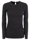 Brunello Cucinelli Ribbed Stretch Cotton Jersey T-shirt With Jewellery In Lead