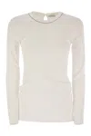 Brunello Cucinelli Ribbed Stretch Cotton Jersey T-shirt With Jewellery In Neutral