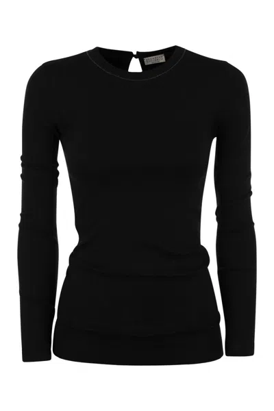 Brunello Cucinelli Ribbed Stretch Cotton T-shirt T-shirt With Jewellery In Black