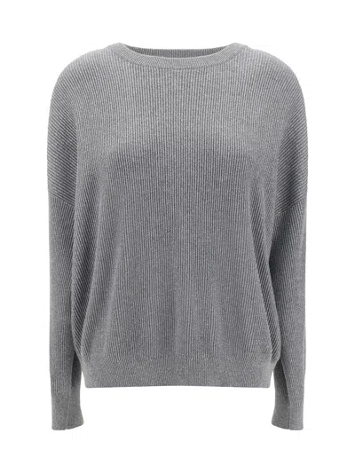 Brunello Cucinelli Ribbed Sweater In Gray