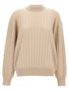 Brunello Cucinelli Ribbed Knit Crew Neck Sweater In Beige
