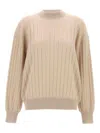 Brunello Cucinelli Beige Ribbed Sweater In Beige