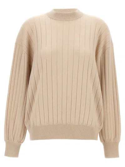 Brunello Cucinelli Cashmere V-neck Sweater With Necklace In Neutral