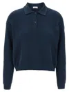 Brunello Cucinelli Ribbed Knit Sweater Polo Collar In Blue