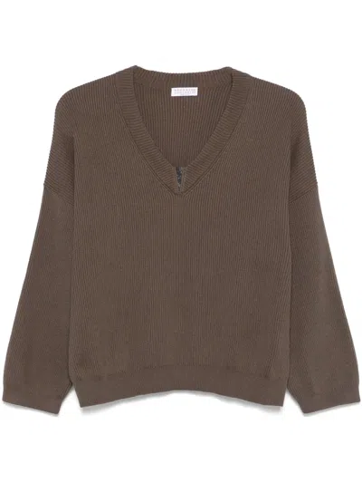 Brunello Cucinelli Ribbed Sweater In Brown
