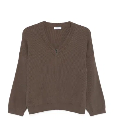 BRUNELLO CUCINELLI BRUNELLO CUCINELLI MONILI-EMBELLISHED V-NECK JUMPER