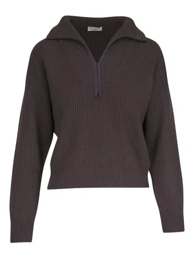 Brunello Cucinelli Ribbed Sweater In Brown