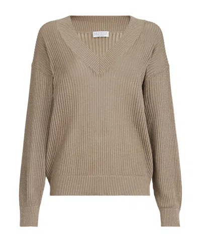 Brunello Cucinelli Ribbed Sweater In Brown
