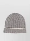 Brunello Cucinelli Ribbed Sweater Cap Two-tone Turn-up Brim In Gray