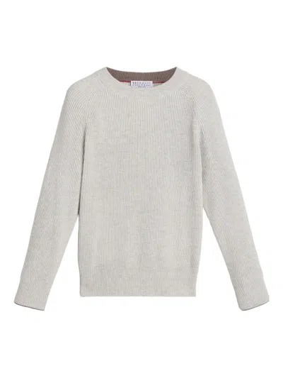 Brunello Cucinelli Kids' Ribbed Sweater In Neutral