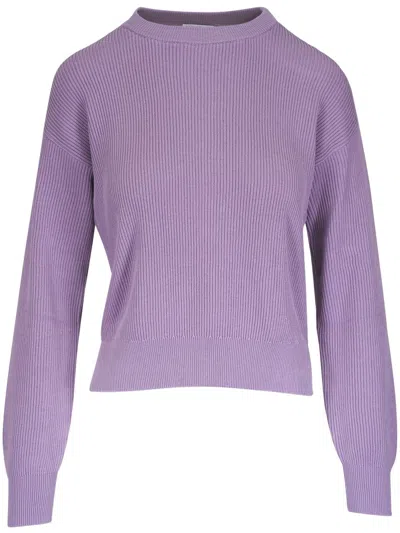 Brunello Cucinelli Ribbed Sweater In Purple