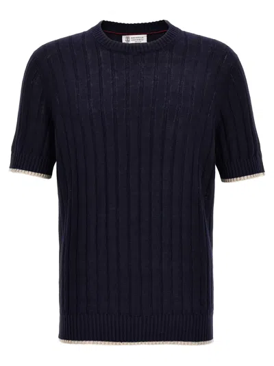 BRUNELLO CUCINELLI RIBBED SWEATER SWEATER, CARDIGANS BLUE