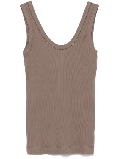 Brunello Cucinelli Ribbed Tank Top In Brown