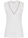 Brunello Cucinelli Stretch-cotton V-neck Top In White