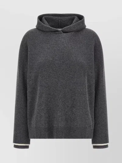 BRUNELLO CUCINELLI RIBBED TEXTURE HOODED SWEATER WITH LONG SLEEVES