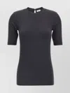 Brunello Cucinelli Ribbed Texture Keyhole Back Short Sleeves Top In Gray