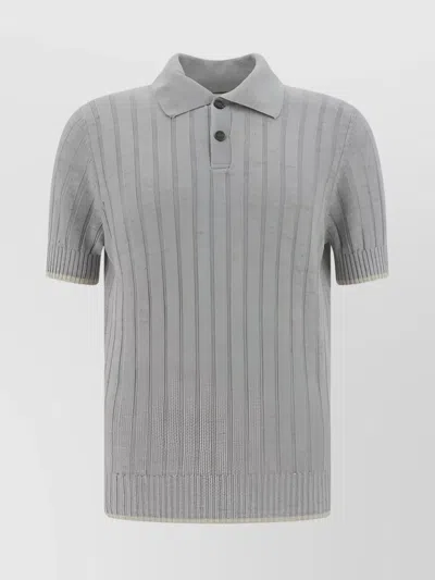 Brunello Cucinelli Ribbed Texture Polo Shirt In Gray