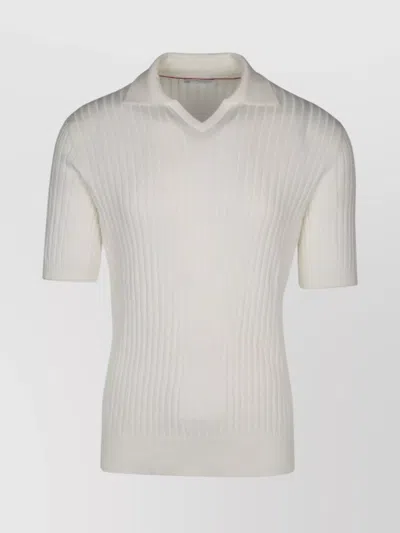 Brunello Cucinelli Ribbed Texture Short Sleeves Polo Shirt In White