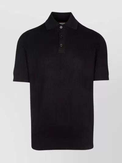 Brunello Cucinelli Ribbed Texture Short Sleeves Polo Shirt In Black