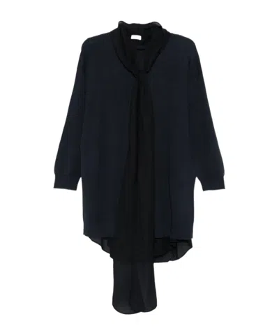 Brunello Cucinelli Ribbed Tie-neck Dress In Black