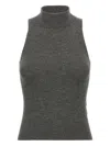 Brunello Cucinelli Sleeveless High Neckline Ribbed Top In Gray
