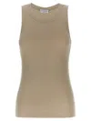 Brunello Cucinelli Ribbed Crew Neck Fitted Sleeveless Top In Beige