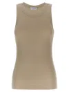 Brunello Cucinelli Ribbed Crew Neck Fitted Sleeveless Top In Beige