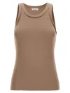 BRUNELLO CUCINELLI RIBBED TOP TOPS BROWN