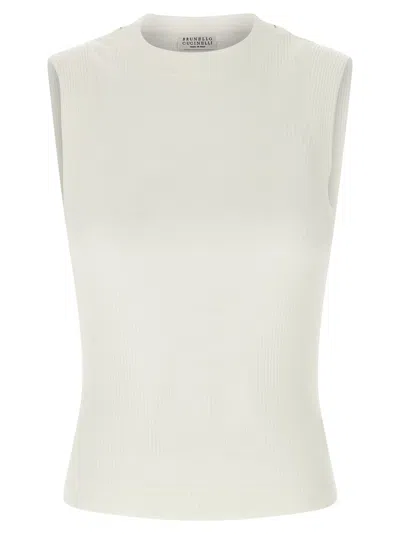 Brunello Cucinelli Ribbed Top Tops White