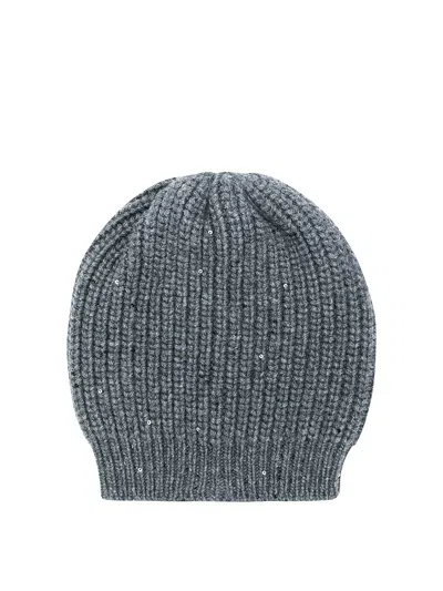 Brunello Cucinelli Ribbed Trim Beanie In Gris