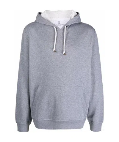 Brunello Cucinelli Ribbed-trim Cotton-blend Hoodie In Gray