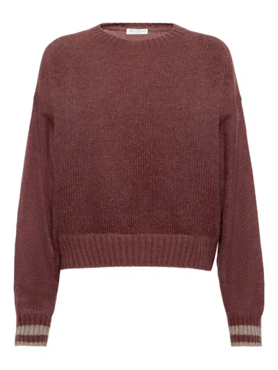 Brunello Cucinelli Ribbed-trim Sweater In Burgundy