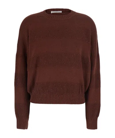 Brunello Cucinelli Ribbed Trim Sweater In Brown