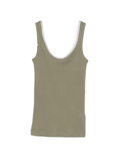Brunello Cucinelli Ribbed Trim Tank Top In Green