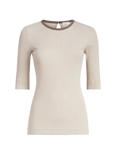 Brunello Cucinelli Ribbed Trim Top In Neutral