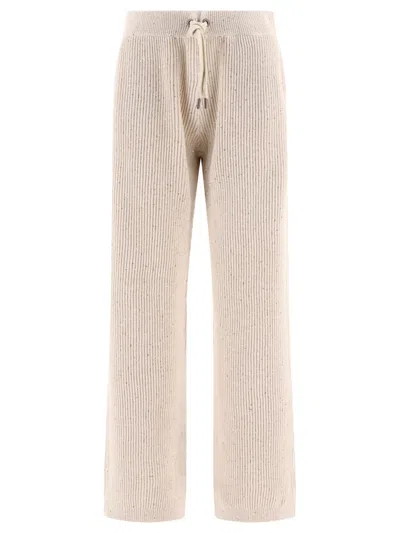 Brunello Cucinelli Ribbed Trousers With Sequined Embellishments In Neutral
