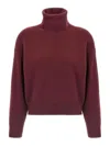 Brunello Cucinelli Cashmere Blend English Ribbed Turtleneck Sweater In Red