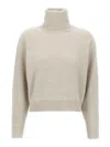 Brunello Cucinelli Ribbed Turtleneck Sweater With Dropped Shoulders In Neutral