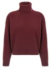 Brunello Cucinelli Ribbed Turtleneck Sweater Sweaters And Cardigans Bordeaux In Red