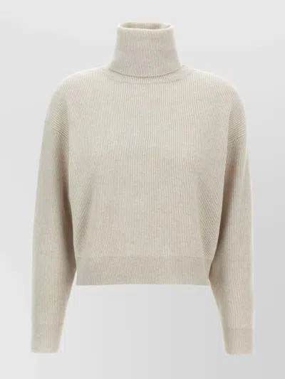 BRUNELLO CUCINELLI RIBBED TURTLENECK SWEATER WITH DROPPED SHOULDERS